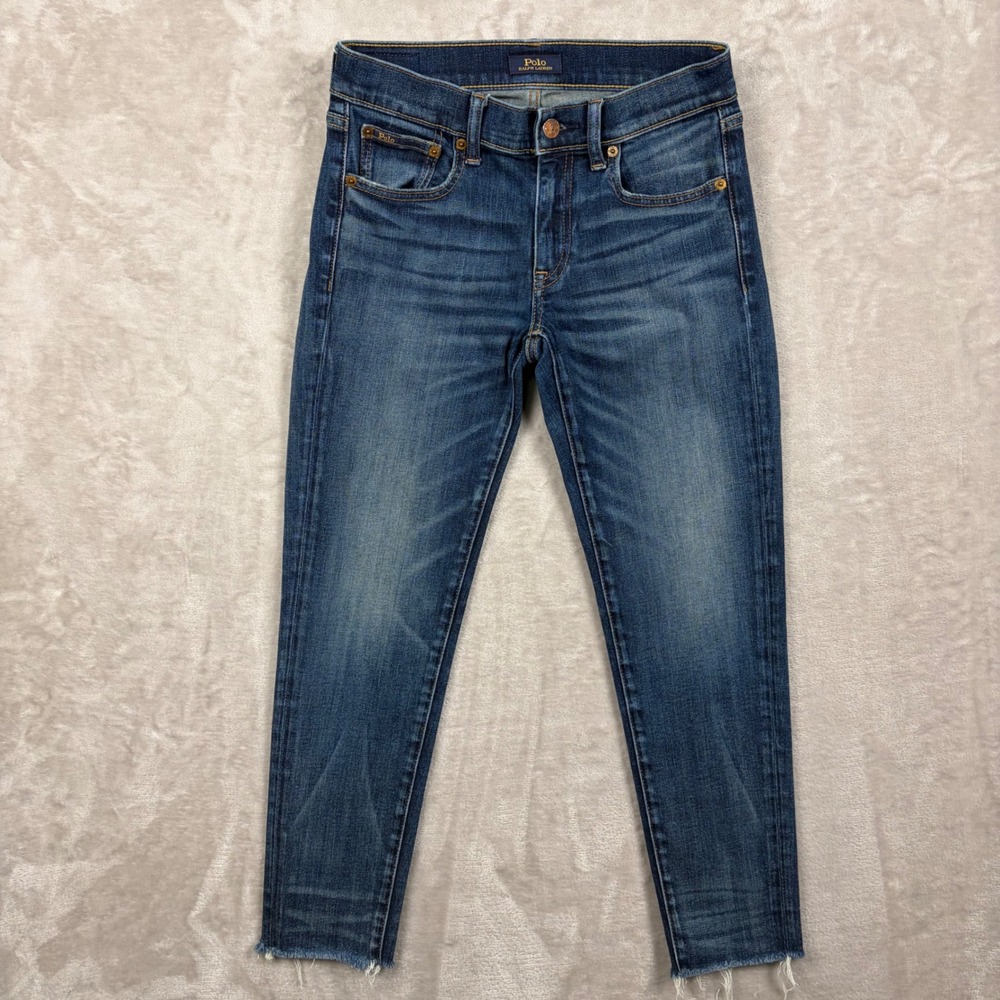 Polo Ralph Lauren Jeans Tompkins Womens 26 Blue Skinny Crop Raw Hem Medium Wash